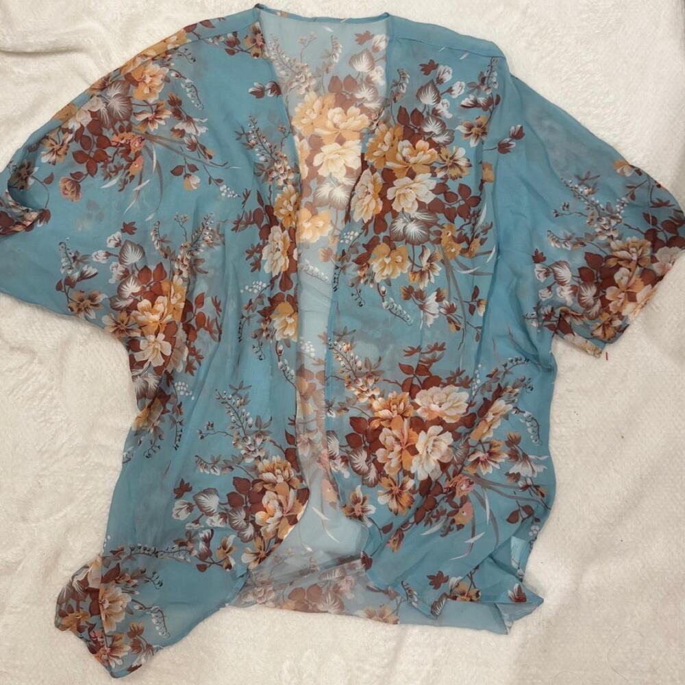 Blue floral polyester spandex